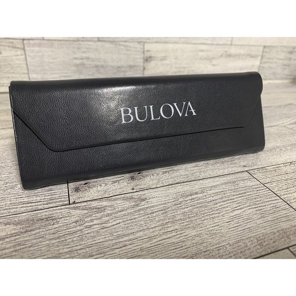 BULOVA Triangular Hard shell Case Glasses Sun-Glasses Leather Magnetic Flap Gray - Picture 1 of 8